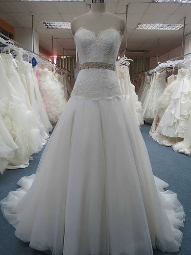 Ball Gown Sweetheart Organza Court Train Wedding Dresses With Appliques Lace #UKM00020607