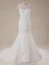 Trumpet/Mermaid Illusion Tulle Court Train Wedding Dresses With Appliques Lace #UKM00020625