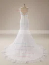 Court Train Trumpet/Mermaid White Lace Draped Scalloped Neck Wedding Dress #UKM00020625