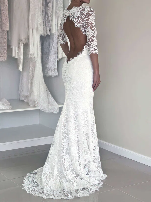 Trumpet/Mermaid Illusion Lace Sweep Train Wedding Dresses #UKM00021456