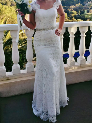 Trumpet/Mermaid Sweetheart Lace Floor-length Wedding Dresses With Sashes / Ribbons #UKM00021461