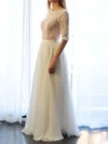 A-line Scoop Neck Lace Chiffon Floor-length Wedding Dresses #UKM00021511