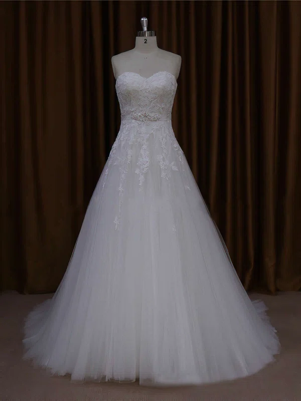 Ball Gown Sweetheart Tulle Court Train Wedding Dresses With Appliques Lace #UKM00021643