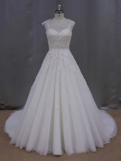 Ball Gown/Princess Illusion Tulle Court Train Wedding Dresses With Appliques Lace #UKM00021646