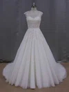 Ball Gown Illusion Tulle Court Train Wedding Dresses With Appliques Lace #UKM00021646