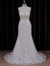 Trumpet/Mermaid Illusion Tulle Sweep Train Wedding Dresses With Beading #UKM00021647