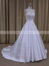 Ivory Sweetheart Satin with Beading Unique Court Train Wedding Dresses #UKM00021686