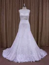 Trumpet/Mermaid Illusion Lace Court Train Wedding Dresses With Beading #UKM00021697