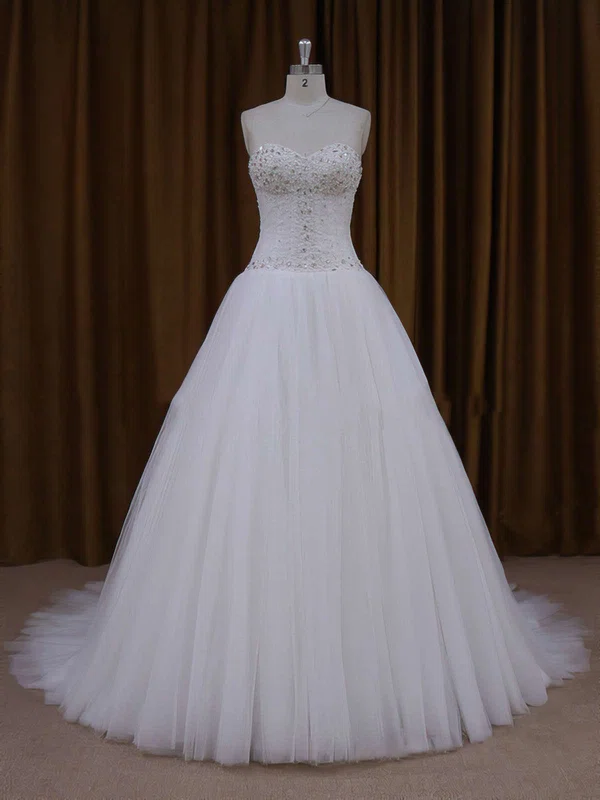 Ball Gown Sweetheart Tulle Court Train Wedding Dresses With Beading #UKM00021705