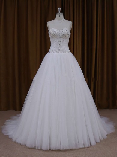 Ball Gown Sweetheart Tulle Court Train Wedding Dresses With Beading #UKM00021705