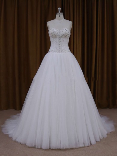 Sweetheart Ivory Tulle Beading Lace-up Princess Wedding Dresses #UKM00021705