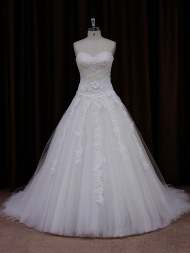 Princess Popular Tulle with Appliques Lace Sweetheart White Wedding Dress #UKM00021772