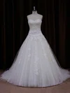 Ball Gown Sweetheart Tulle Sweep Train Wedding Dresses With Appliques Lace #UKM00021772