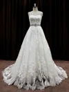 Ball Gown Illusion Lace Chapel Train Wedding Dresses With Beading #UKM00021791