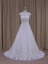 Ball Gown Illusion Tulle Chapel Train Wedding Dresses With Beading #UKM00021814