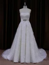 Ball Gown Straight Tulle Court Train Wedding Dresses With Appliques Lace #UKM00021815