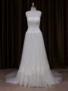 Ball Gown Illusion Tulle Court Train Wedding Dresses With Appliques Lace #UKM00021819