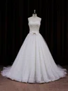 Ball Gown Sweetheart Tulle Chapel Train Wedding Dresses With Bow #UKM00021840