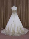 Ball Gown Straight Tulle Court Train Wedding Dresses With Appliques Lace #UKM00021854