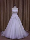 Ball Gown Straight Tulle Chapel Train Wedding Dresses With Beading #UKM00021864