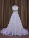 Ball Gown Illusion Chiffon Chapel Train Wedding Dresses With Beading #UKM00021871