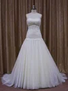 Trumpet/Mermaid Sweetheart Tulle Court Train Wedding Dresses With Appliques Lace #UKM00021873