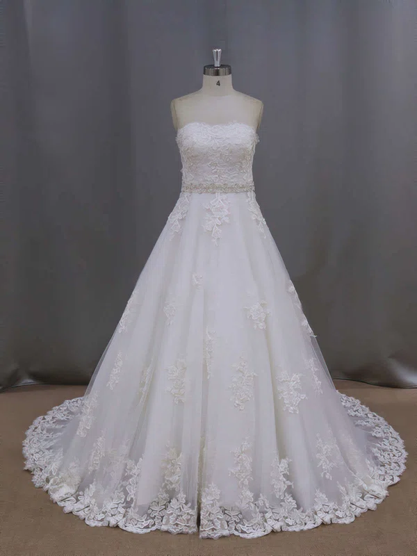 Ball Gown Sweetheart Tulle Court Train Wedding Dresses With Beading #UKM00021886