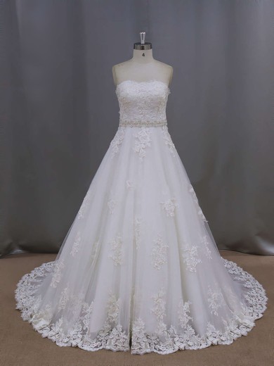Ivory Court Train Tulle Appliques Lace Wholesale Sweetheart Wedding Dresses #UKM00021886