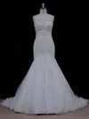 Trumpet/Mermaid Sweetheart Tulle Chapel Train Wedding Dresses With Appliques Lace #UKM00021915