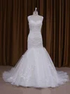 Trumpet/Mermaid Sweetheart Tulle Court Train Wedding Dresses With Appliques Lace #UKM00021920