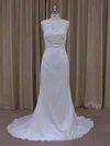 Trumpet/Mermaid Illusion Chiffon Court Train Wedding Dresses With Appliques Lace #UKM00021942
