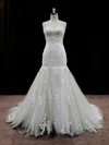 Trumpet/Mermaid Sweetheart Tulle Chapel Train Wedding Dresses With Appliques Lace #UKM00021959