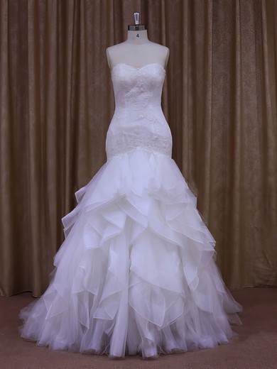 White Trumpet/Mermaid Tulle Appliques Lace Sweetheart Modern Wedding Dress #UKM00021987