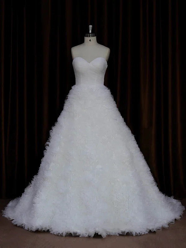 Ball Gown Sweetheart Tulle Court Train Wedding Dresses With Ruffles #UKM00021989