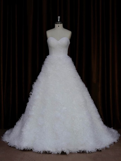 Ivory Sweetheart Ruffles Tulle Court Train New Arrival Wedding Dress #UKM00021989