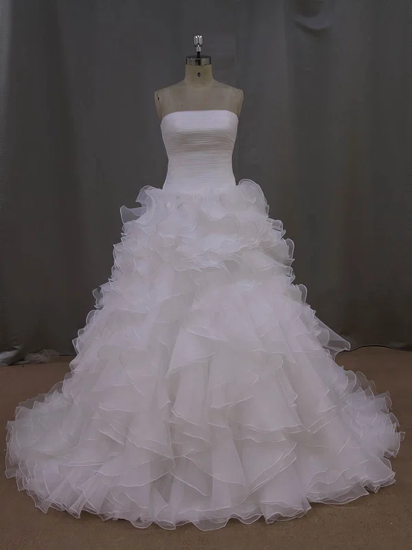Ball Gown Straight Organza Court Train Wedding Dresses With Tiered #UKM00021994
