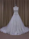 Ball Gown Sweetheart Tulle Court Train Wedding Dresses With Appliques Lace #UKM00022001