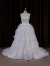 Ball Gown Sweetheart Tulle Court Train Wedding Dresses With Cascading Ruffles #UKM00022003