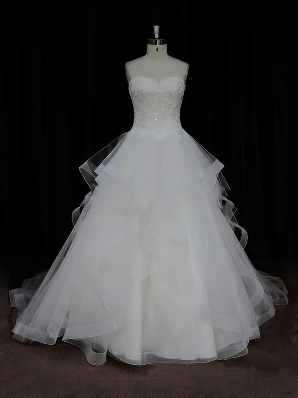 Ball Gown Sweetheart Tulle Court Train Wedding Dresses With Cascading Ruffles #UKM00022005