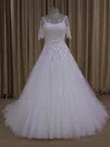 Ball Gown Illusion Tulle Court Train Wedding Dresses With Appliques Lace #UKM00022019