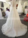 A-line Ivory Chiffon Lace Beading Short Sleeve Scoop Neck Wedding Dresses #UKM00022024