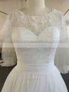 A-line Ivory Chiffon Lace Beading Short Sleeve Scoop Neck Wedding Dresses #UKM00022024