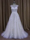 Ball Gown Illusion Tulle Sweep Train Wedding Dresses With Appliques Lace #UKM00022028