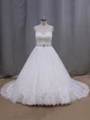 Ball Gown Illusion Tulle Chapel Train Wedding Dresses With Beading #UKM00022038