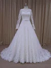 Ball Gown Illusion Tulle Court Train Wedding Dresses With Sashes / Ribbons #UKM00022040