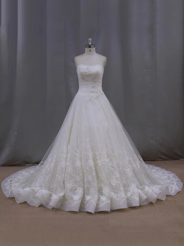 Ball Gown Sweetheart Tulle Chapel Train Wedding Dresses With Beading #UKM00022063