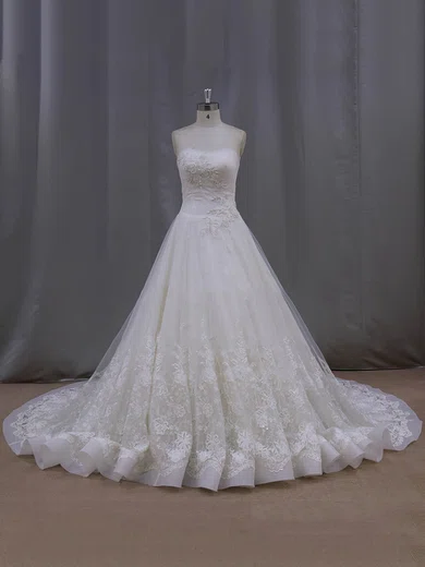 Ball Gown/Princess Sweetheart Tulle Chapel Train Wedding Dresses With Beading #UKM00022063