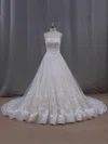 Ball Gown Sweetheart Tulle Chapel Train Wedding Dresses With Beading #UKM00022063