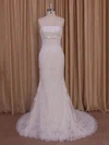 Trumpet/Mermaid Straight Tulle Court Train Wedding Dresses With Appliques Lace #UKM00022075