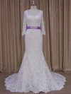 Trumpet/Mermaid Sweetheart Lace Court Train Wedding Dresses With Sashes / Ribbons #UKM00022076